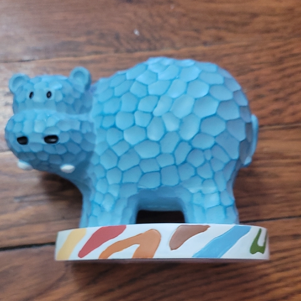SKL-Blue Hippo Toothbrush Figurine with Colorful Base